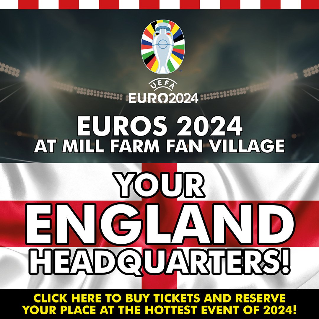 ⚽️🏆Get in on the action at the #euro2024 Fan Village! Mill Farm Fan Village is all set to be the ultimate England HQ throughout the Euros! 

Don't miss out! Ticket packages are available to book here 👉 bit.ly/3Vzn7V1