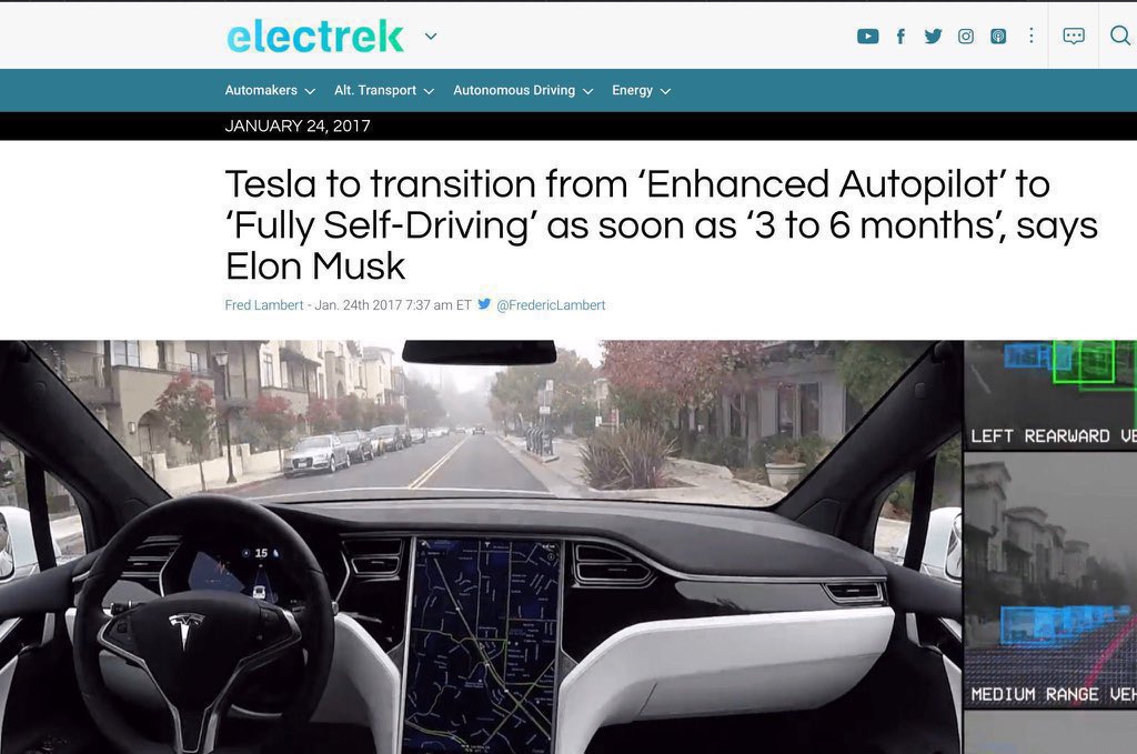 tweetmyinbox's tweet photo. Regular Reminder:
Tesla securities fraudster Elon Musk claimed Self Driving Teslas was ready in 2015
«3 months maybe, 6 months definitely» in 2017
Autopilot FSD v1-12.xx is still a deadly dangerous #Autonowashing scam, promised & sold by serial con man Elon Musk!
$TSLA
$TSLAQ https://t.co/GNll2AKMDH
