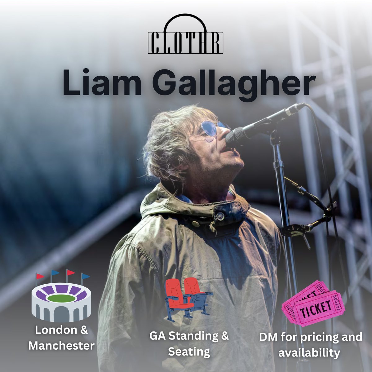 clothrdesigner's tweet photo. SELLING  LIAM GALLAGHER TICKETS🎟️ 

LONDON &amp; MANCHESTER 🏟️

SEATED &amp; STANDING TICKETS ✅

TICKETS STARTING FROM £95 💰 

DIRECT MESSAGE US 📲📲

REVIEWS HERE 👇 https://t.co/FeeTKwR0Kj
