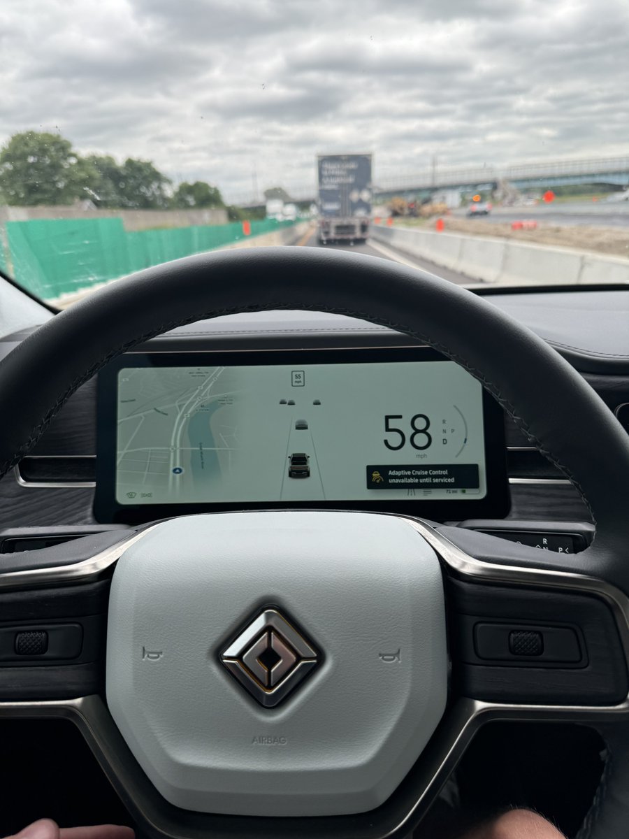 HaroldImbus's tweet photo. @Rivian cruise control doesn’t work on a $100,000 truck? #rivian #r1t https://t.co/mfnE8U5gdB