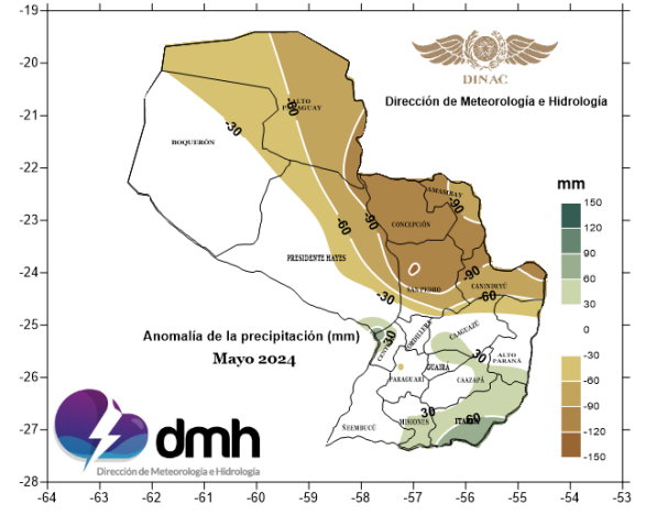 extremetemps's tweet photo. May 2024 in #Paraguay was colder than average in the West and warmer in the Northeast with anomalies between -2C and +1C (left map).
It was generally drier than average specially in the East (right map). 
Maps by DMH-Dinac. https://t.co/xzXeiglKz9