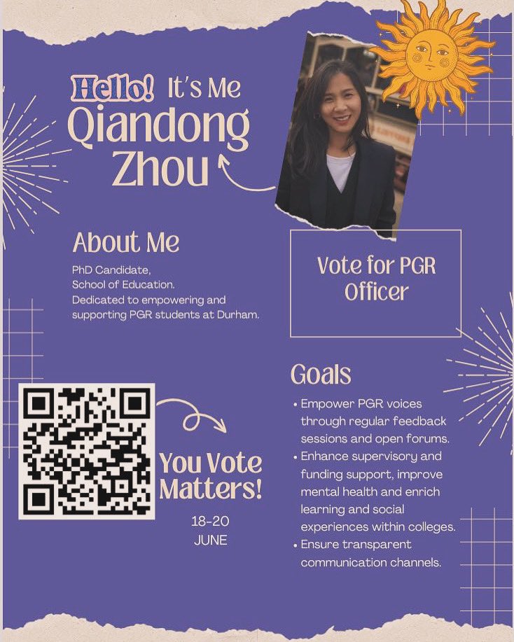 Durham University PGRs <a href="/durhamSU/">Durham SU</a> <a href="/durham_uni/">Durham University</a> <a href="/durhamcastle/">University College</a>, your vote matters! ❤️ Thanks a lot for my lovely campaign team 🥰