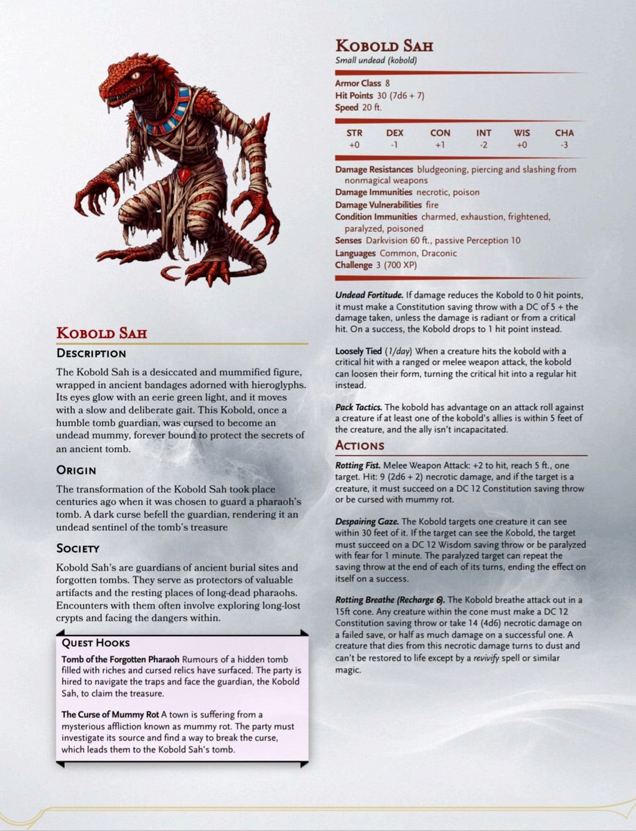 Oh mummy.....that one creepy looking Kobold.

....cus it's a Mummy ain't it.

#dungeonsanddragons #dnd #onednd #magic #mummy #kobold