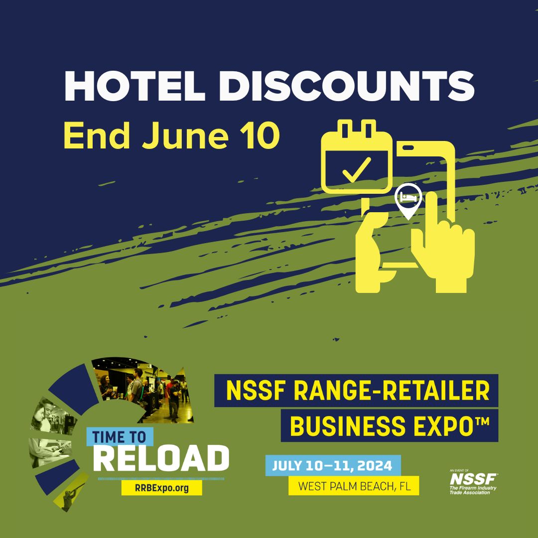 NSSF's tweet photo. The 2024 Range-Retailer Business Expo™ will be in sunny West Palm Beach in just a few short weeks. Book your hotels ASAP as room discounts are only available through June 10. Book here: https://t.co/iyfNil0YSE
#SHOTBusiness #RRBE #NSSFExpo #FFL #RangeOperator #Tradeshow https://t.co/Gcm9T1CfQ2
