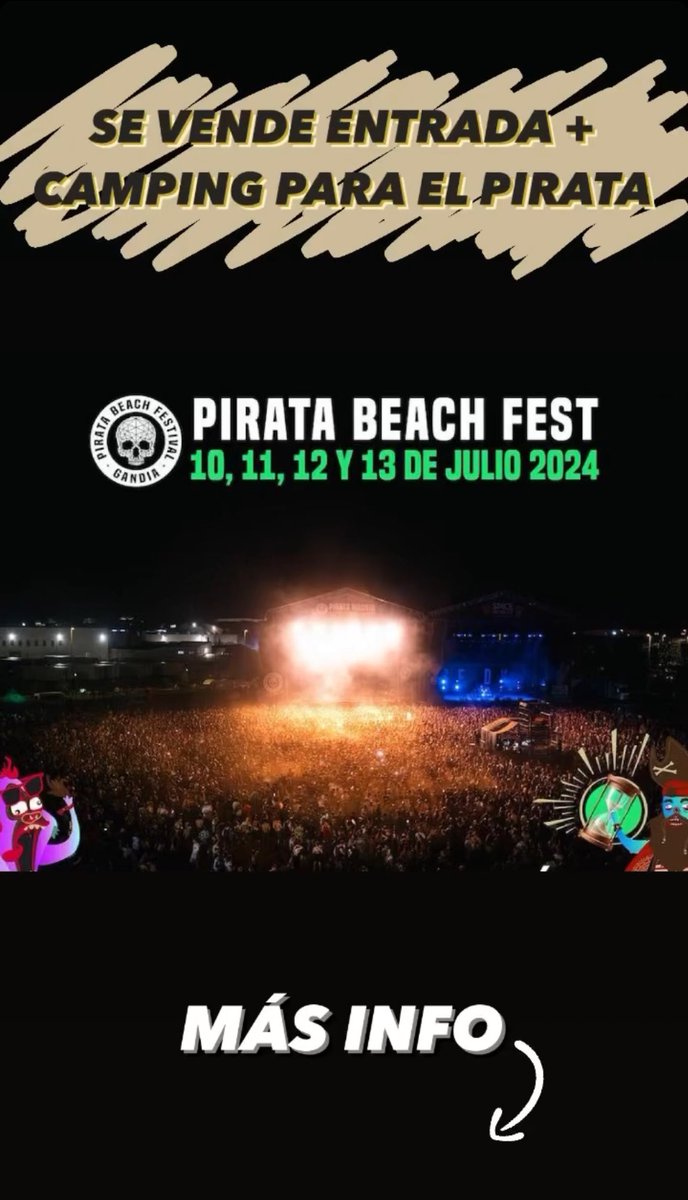 AnaMartin__'s tweet photo. Vendo entradas para el Pirata Beach Fest 🏴‍☠️🎸🤘
Se agradece difusión!!!! 

#piratafestival2022 #piratabeachfest #PirataBeachFest2024 https://t.co/byzOHjz0mX