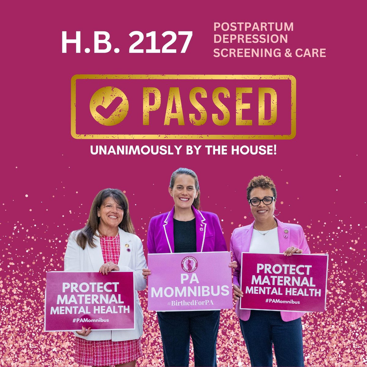 RepBorowski's tweet photo. Celebrating the House’s *unanimous* passage of HB2127 to make sure more moms learn about postpartum depression (PPD) & how to get treatment for it! There’s no reason for the Senate to wait, it’s time to get this plan into action NOW!
#PPDawareness #SupportMoms #YouAreNotAlone 💕 https://t.co/sGSQYFcstR
