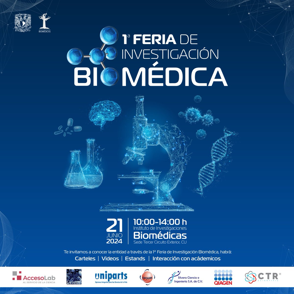 biomedicasunam's tweet photo. 🧬🔬 No te pierdas la 1a Feria de Investigación Biomédica, habrá carteles, videos, estands, interacción con académicos y más. Consulta el programa » https://t.co/KVETTUcGNS | #AgendaIIBO

 📅 10 a 14 hrs, 📍IIBO-Sede Circuito Exterior https://t.co/qNUSE8SRzq