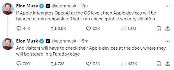 joecarlsonshow's tweet image. Apple is shaking right now. Quaking in their boots. Trembling with fear. They better listen to Elon and immediately stop integrating AI into their products.

Nobody has more concern for Apple and their future than Elon.
