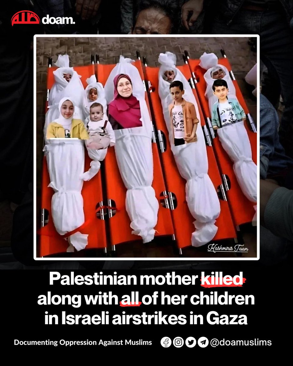 🚨 ENTIRE FAMILIES WIPED OUT BY ISRAEL

Palestinian mother killed along with all of her children in Israeli airstrikes in #Gaza.

#GazaGenocide‌