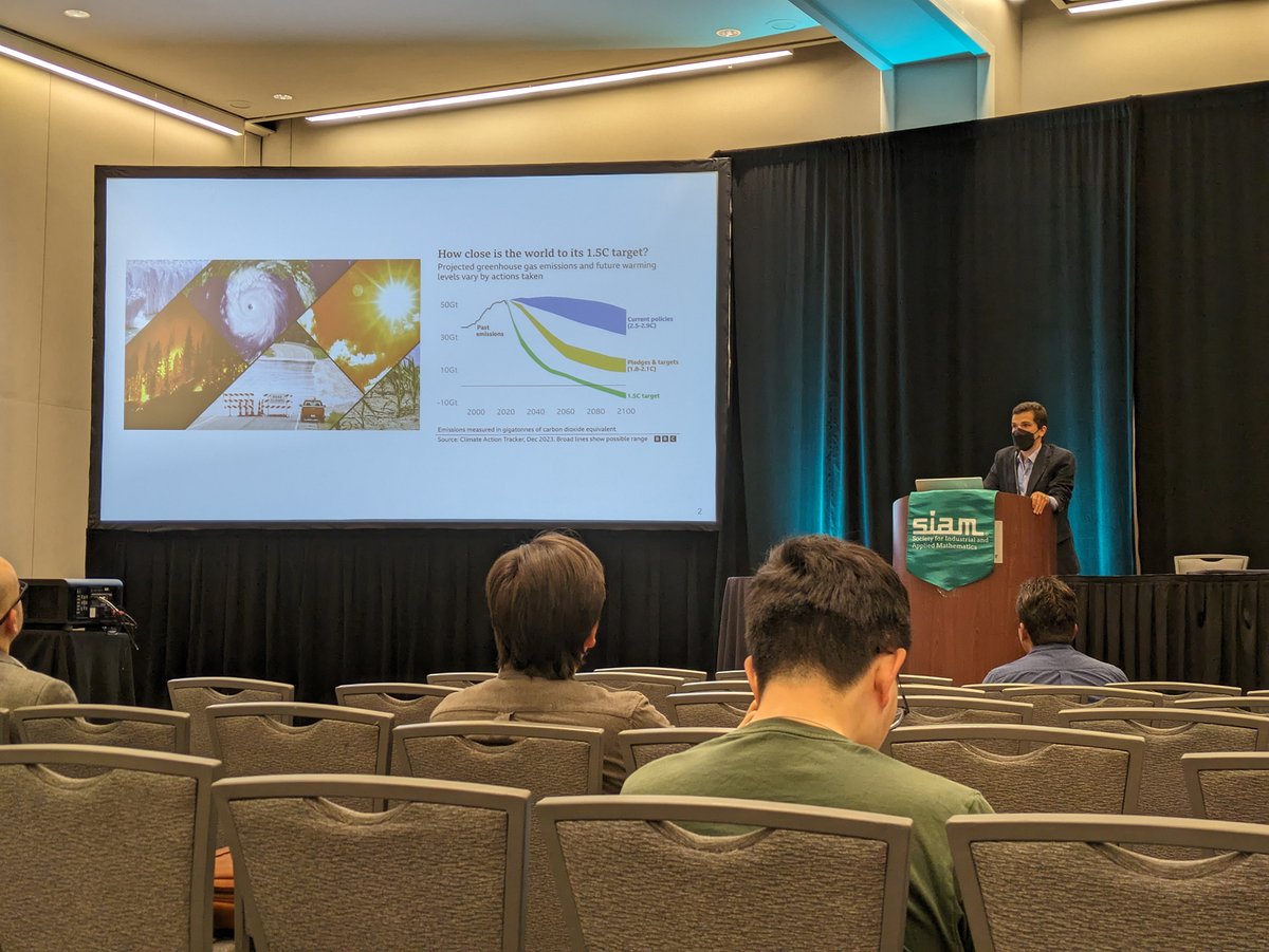 TheSIAMNews's tweet photo. At #SIAMMPE24, @david_rolnick of @mcgillu and @Mila_Quebec is discussing how problem-centered design can lead to innovative and impactful #MachineLearning algorithms to address #ClimateChange. https://t.co/R1mbTwHtdY