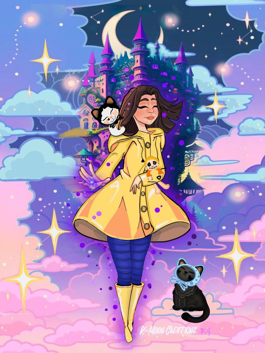 KMooncreations's tweet photo. Coraline and wizardry, feat my best friend in a yellow raincoat, with her two cats in a magical world vibrant castle #Art #Coraline #Wizardry #MagicalRealism #DigitalArt #FantasyArt #Cats #BestFriend #ColorfulIllustration #FantasyWorld #ArtLovers #Inspiration #ArtistsonInstagram https://t.co/LOKRBRkjTs