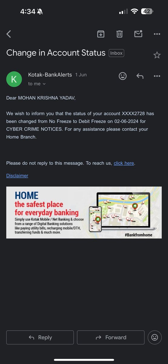 themohanyv's tweet photo. I am in USA and I don’t know the reason for this account freeze and I can’t go to my home branch from here for 3 years. I have opened my bank account in 2021 during covid from online without going to any branches. @KotakBankLtd @KotakCares https://t.co/cVX55Yu4q7