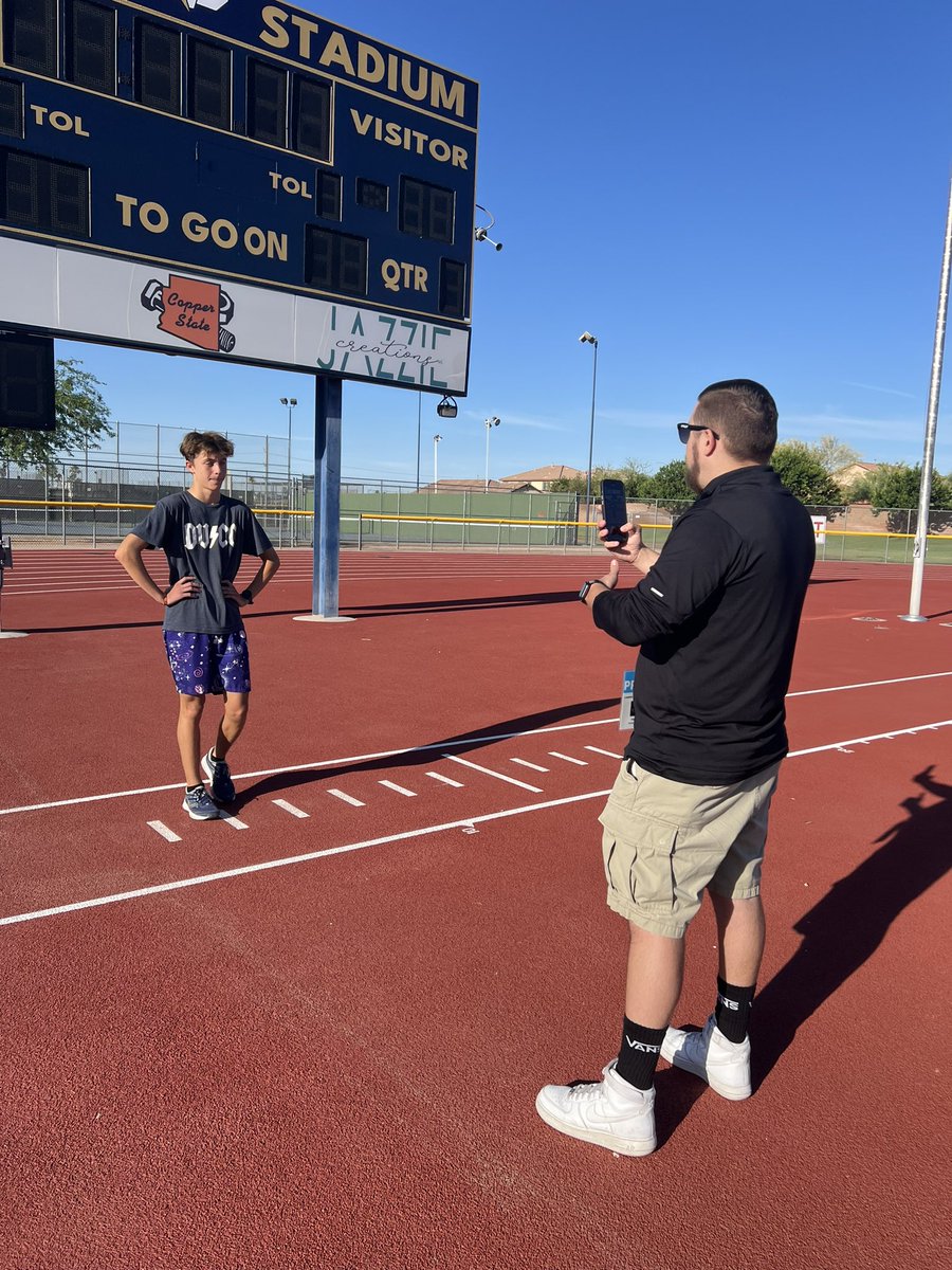 CoachShearerJ's tweet photo. Logan Stanley at work. This past Track Season saw more news coverage for our hard working athletes than they’ve had in a long time. Very thankful to Logan for all of the exposure to the sport and the AZ track athletes. https://t.co/REn7rRIMne