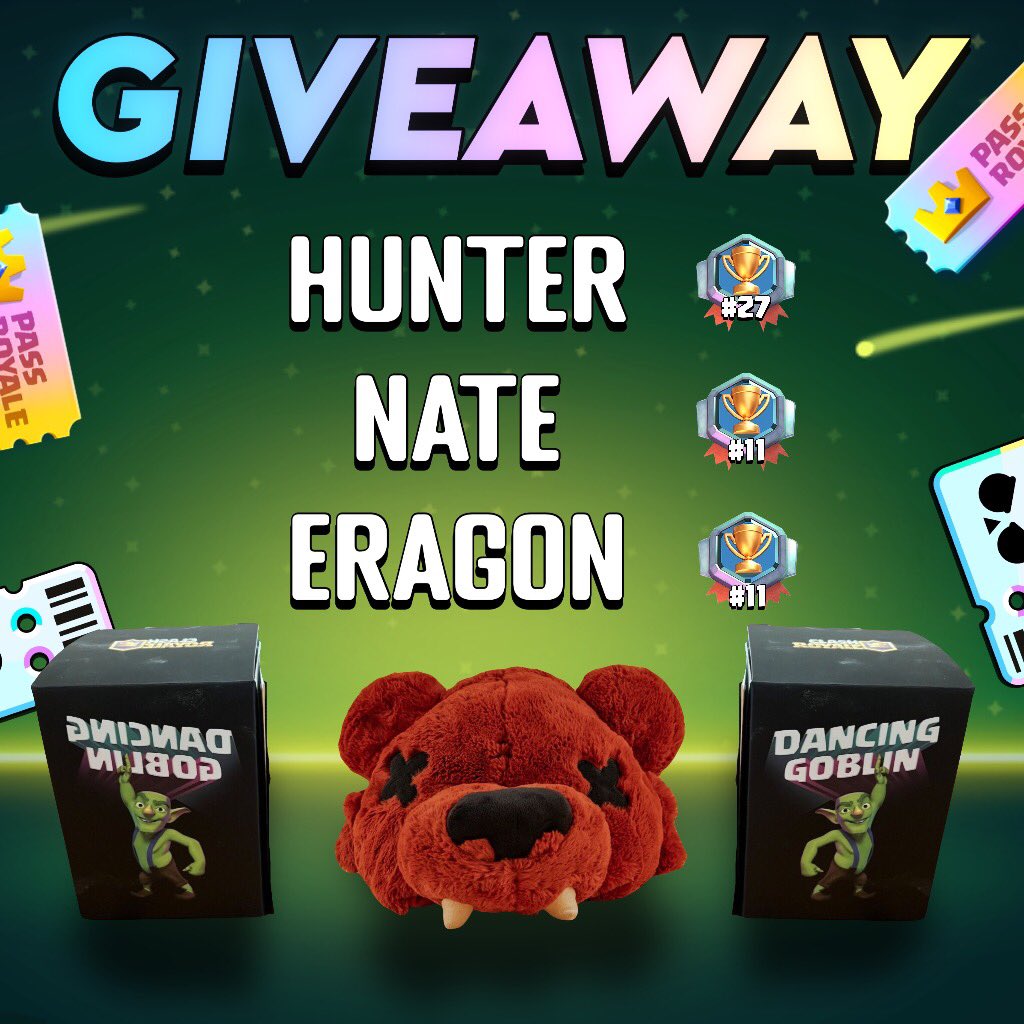 🎁 GIVEAWAY 🎁

🏆 ×1 Brawl Pass Plus
🏆×1 Diamond Pass
🏆 ×1 Nita Plushie
🏆 ×2 Dancing Goblin Figures
🏆 ×1 FL 

Rules
⭐️ Retweet 
⭐️ Follow <a href="/FFlevi_/">Levi</a> 
⭐️ Follow <a href="/Hunter_Clash_/">Hunter</a> 
⭐️ Follow <a href="/NateJfl/">Code: Nate</a> 
⭐️ Follow <a href="/eragoncr1/">Eragon</a> 
⭐️ Tag A Friend
 
Winners 1 week #Brawlstars #ClashRoyale