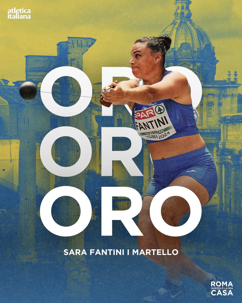 atleticaitalia's tweet photo. 🥇 𝐒𝐀𝐑𝐀 𝐅𝐀𝐍𝐓𝐈𝐍𝐈 𝐂𝐀𝐌𝐏𝐈𝐎𝐍𝐄𝐒𝐒𝐀 𝐃’𝐄𝐔𝐑𝐎𝐏𝐀!!!!

Ottavo oro azzurro agli Europei di Roma, trionfa Sara Fantini nel martello con 74,18 battendo la polacca primatista del mondo Anita Wlodarczyk

BIGLIETTI 👉 https://t.co/OfeNNcUShI

#atleticaitaliana #Roma2024 https://t.co/QgeNkeoFIj