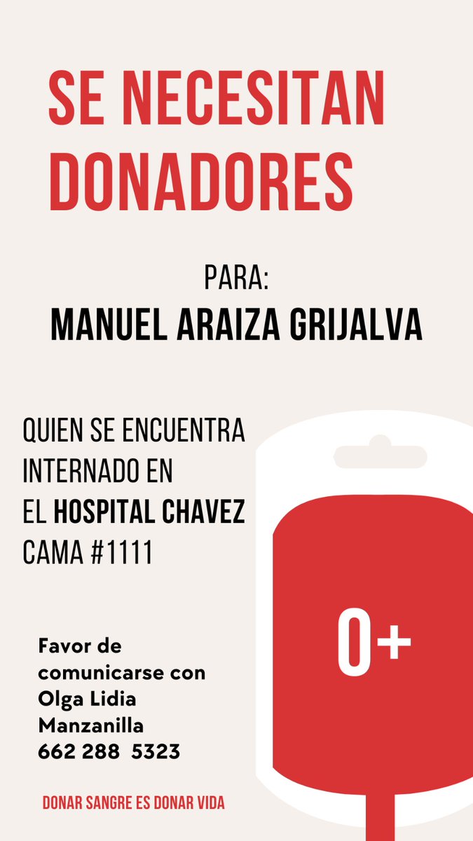 unisonradio's tweet photo. Nuestro compañero locutor de Radio Universidad: Manuel Araiza Grijalva, necesita de nuestra ayuda, agradecemos mucho su colaboración, si usted no cuenta con este tipo de sangre (O+) favor de compartir el mensaje.
Número de su esposa Olga Lidia Manzanilla: 66 22 88 53 23
Gracias. https://t.co/5gfNURbeaJ
