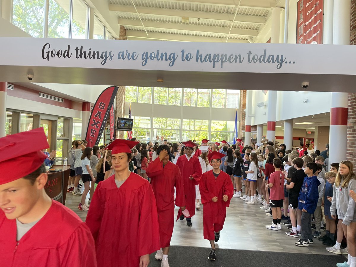 DavidGusitsch's tweet photo. A few shots of the @NCHS_CT Grad Walk at @SaxeMS… This is hands down one of our staff’s favorite “whole school community” events. Such a great celebration &amp; fun to see the NCHS Class of 2024 walk the halls of Saxe one last time - congrats &amp; best wishes to all! 
2/3 https://t.co/hcNdYel9D4