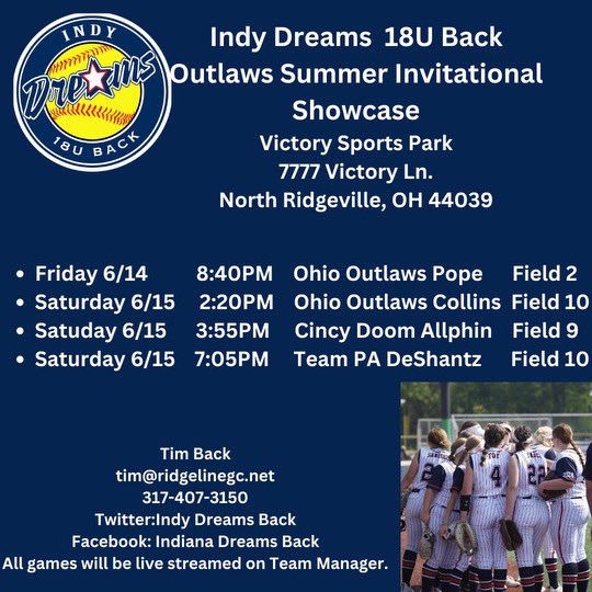 IndyDreamsBack's tweet photo. First tournament back! Always love playing the outlaws tournament! Can’t wait to watch these girls compete! https://t.co/R1QJalBiAh