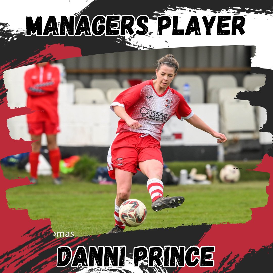 AlportWFC's tweet photo. MANAGERS PLAYER🏆 

Our 23/24 Managers Player was awarded by Lea to Danni Prince. An award which certainly could’ve gone to many players within the squad! 

Congratulations Danni! 

A huge thank you to Danni’s sponsors for the season - @BevsBunting &amp; @PrincesTV.

🟥⬜️#WeAreAlport https://t.co/JdRrXeOr9g