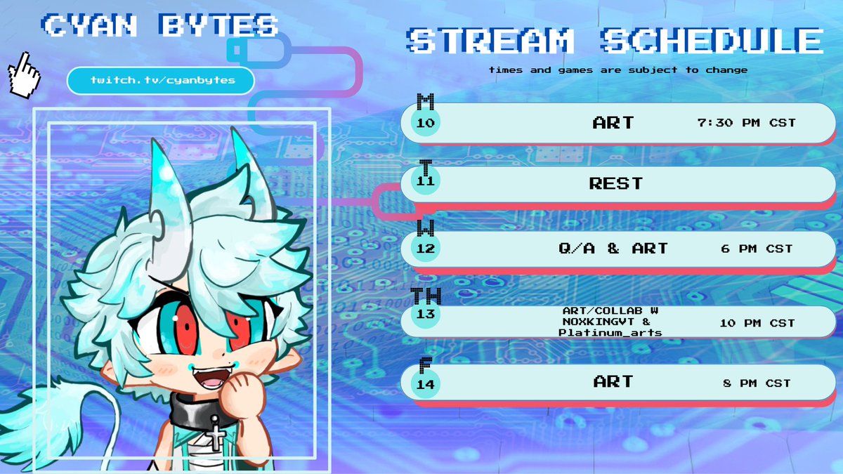 OUTLOOK 4 DA WEEK HOPE 2 SEE U THERE!!
#cyanschedule