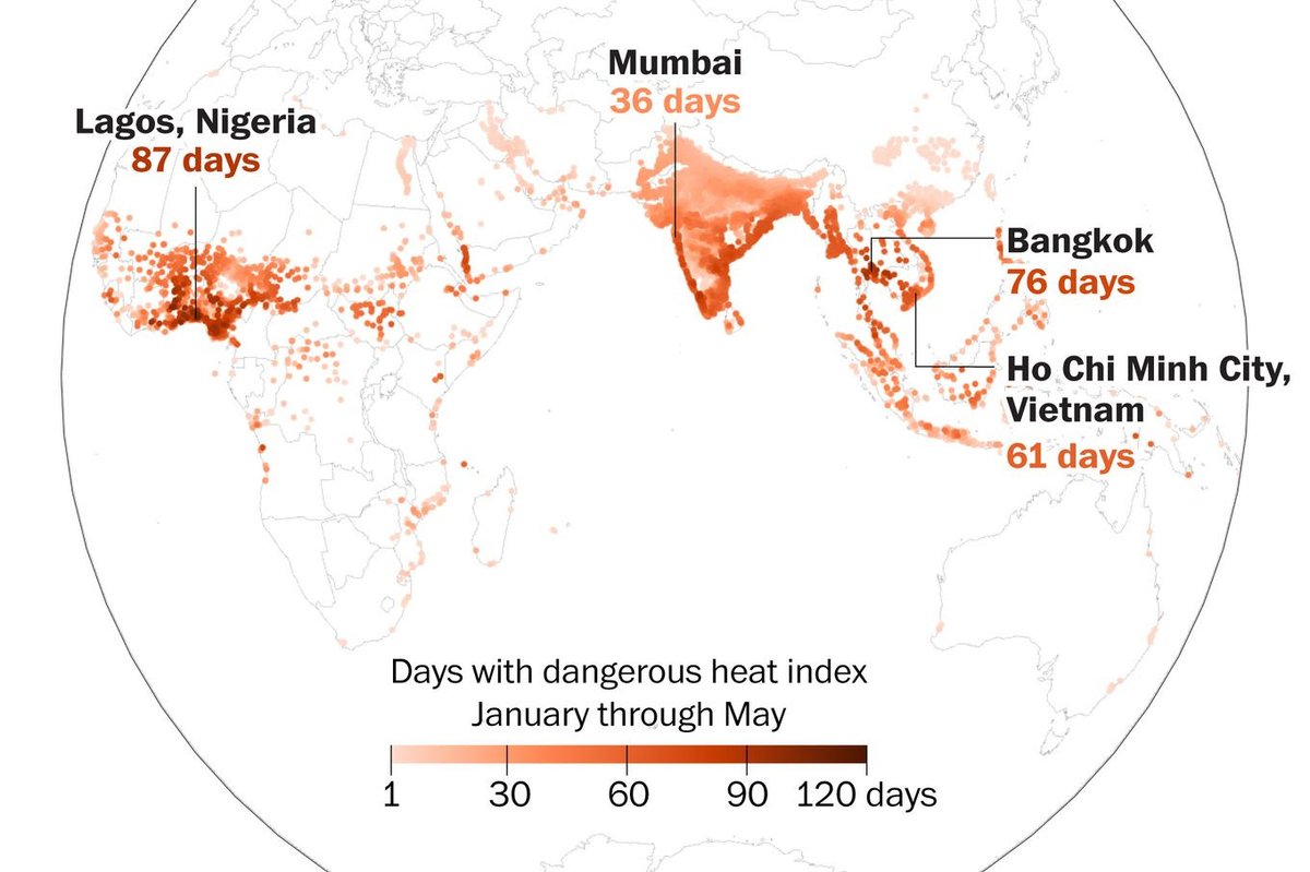 lcfcoalition's tweet photo. #DidYouKnow that as of end of May ~1/5 of our population has suffered at least one day where heat index topped life-threatening 103 degrees? Worst-hit: Lagos, Nigeria & Bangkok, where Thai capital's known for heavy smog pollution; why we need more #CleanFuelStandards now https://t.co/m7jz5VGQnM