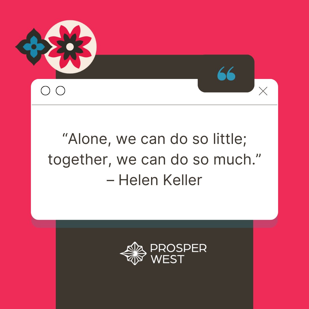 “Alone, we can do so little; together, we can do so much.” – Helen Keller

Remember, the journey to success is a marathon, not a sprint. Stay motivated, stay focused, and let's make this week count!

#MotivationMonday #ProsperWest #CommunityStrength #SanAntonioWestside