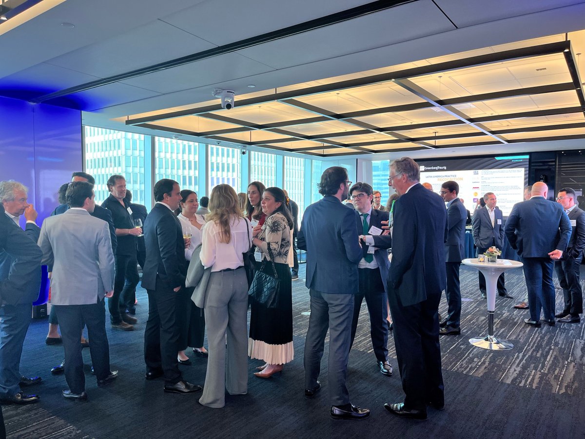 GTLatinAmerica's tweet photo. Greenberg Traurig’s Latin America Practice hosted a reception with clients, colleagues, and friends on June 4 in the #GTNewYork office to celebrate the @IBANews 21st Annual International Mergers &amp; Acquisitions Conference. GT's Marc Rossell delivered welcome remarks. #GTKnowsLatam https://t.co/2LBo61Jl2d