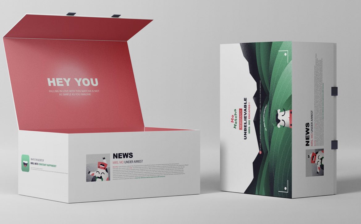 جريدة اليوم لمو ماتشا! 
<a href="/MomatchaX/">موماتشا ®</a> <a href="/anfal_star1/">رئيسة الماتشا | أنفال نجم⭐️</a> 

تم استلهام الرسومات من المزارع اليابانية المنتجة لشاي الماتشا، رُسمت بطريقة عصرية مواكبة للتوجه الحالي مع إضافة تأثير يدلّ على عراقة المنتج. 
The illustrations were inspired by Japanese matcha tea farms,📰💚