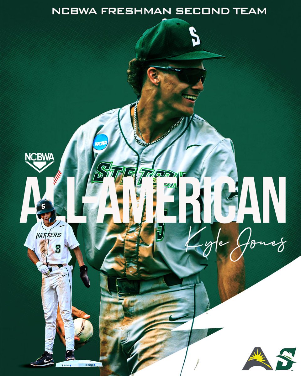 𝙅𝙪𝙨𝙩 𝙂𝙚𝙩𝙩𝙞𝙣𝙜 𝙎𝙩𝙖𝙧𝙩𝙚𝙙👏⚾️

Congratulations to the #ASUNBSB Freshman of the Year <a href="/StetsonBaseball/">Stetson Baseball</a>'s Kyle Jones on earning Second Team <a href="/NCBWA/">NCBWA</a> Freshman All-America Honors! 

#ASUNBuilt | #GoHatters 🤠