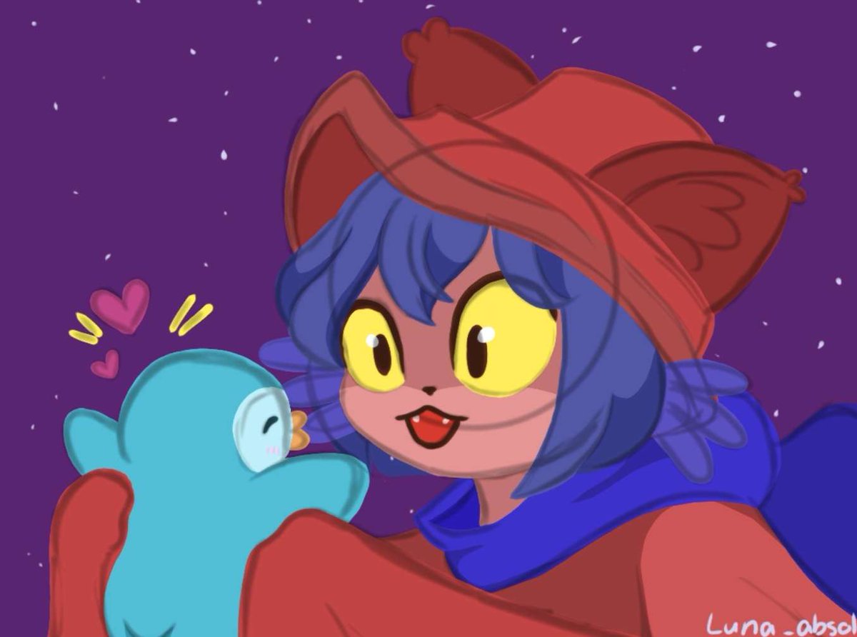 LunaAbsol's tweet photo. Tiny niko holding @CallMePeng_ 💜 it was veary fun to watch your stream 
#oneshot #niko #cat #penguin #cute https://t.co/SgHNVgz3kl