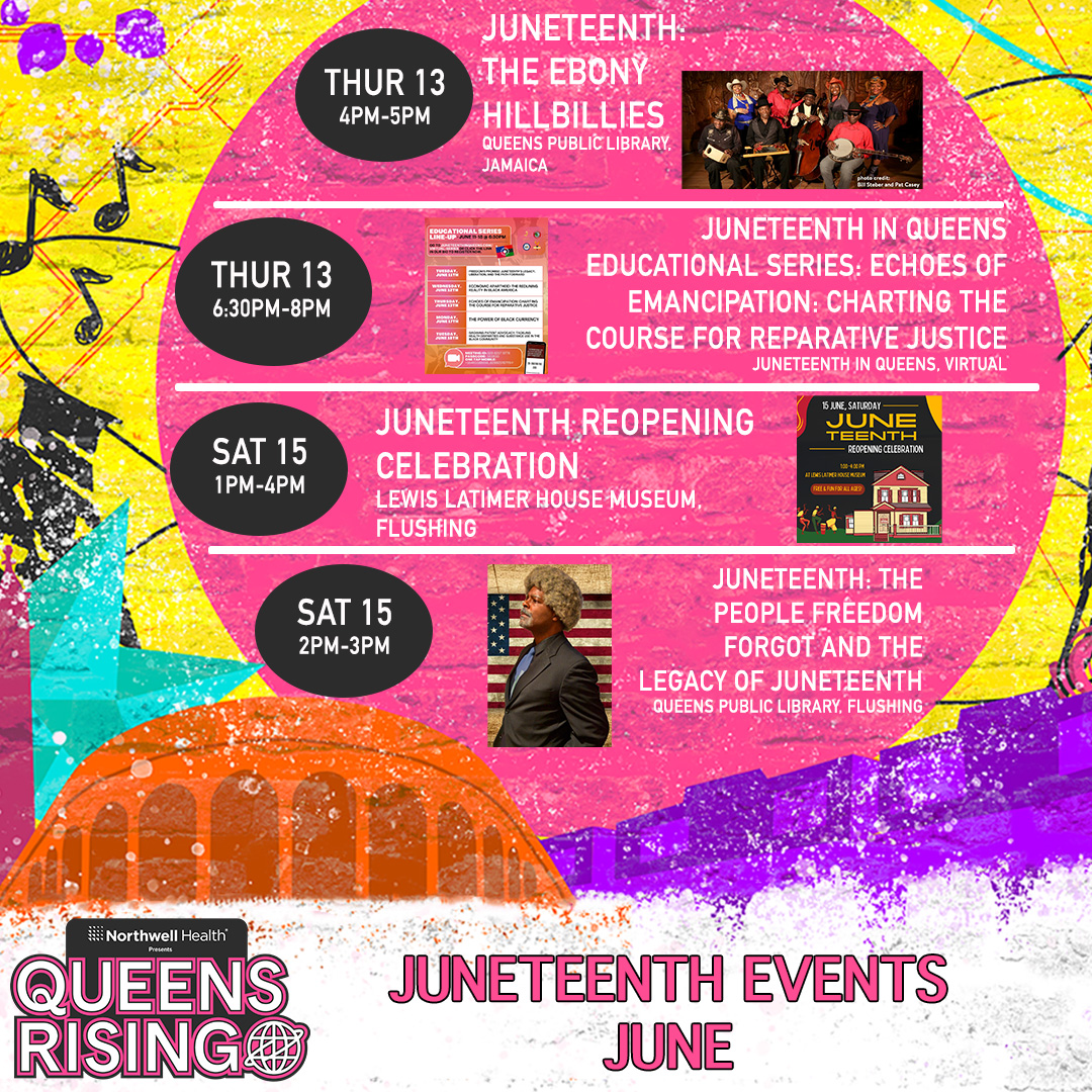 QueensRisingNYC's tweet photo. So many dynamic events happening over the next couple of weeks!
Featuring dozens of #Juneteenth events going on in #Queens including educational series, performances, and celebrations๐!
โ
#juneteenthinqueens #ItsinQueens #QueensScene #QueensRising #juneteenth2024 https://t.co/dtFk1zi7Yv