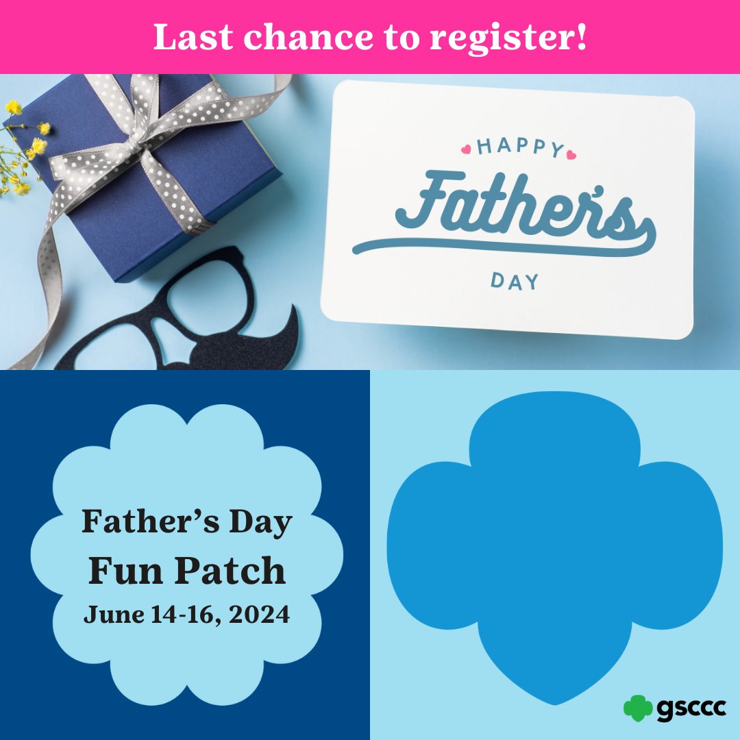 GirlScoutsCCC's tweet image. 🎉👧🌟 This is your last chance to register for this weekend's Father's Day fun patch programs! Register today to save your spot! 🙌👭👫

ow.ly/Nsi650SeHbv

#FathersDayFun #GirlScouts #DaisyBrownieJunior #FamilyTime #CreateMemories #EarnYourPatch