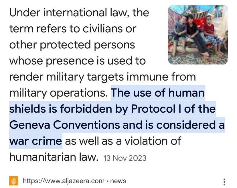 GilesUdy's tweet photo. @HenMazzig Even @AlJazeera state it.
It’s a war crime to use civilians as human shields. https://t.co/98HhoyoKMq