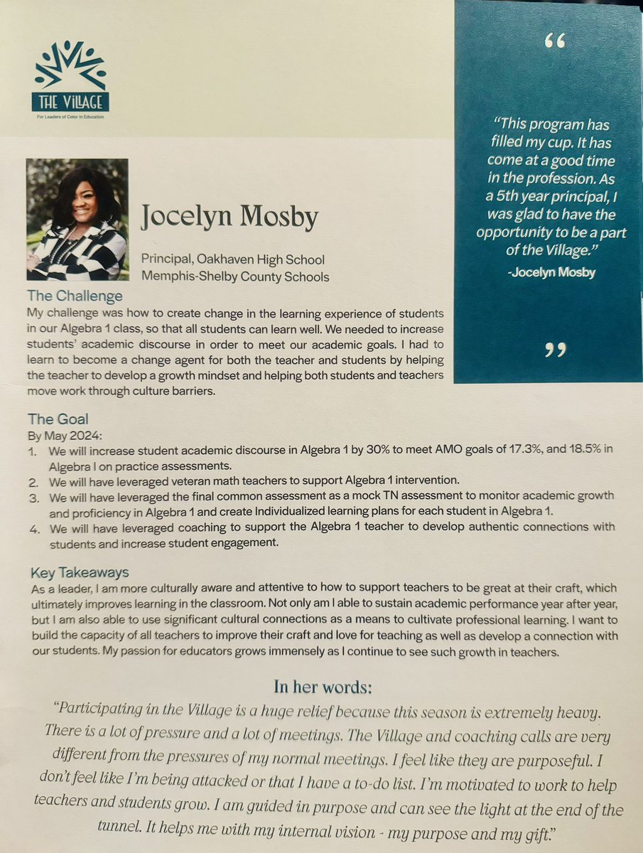 PrincipalMosby's tweet photo. I was afforded a prestigious opportunity to represent @MSCSK12 at @TNTP The Village for Leaders of Color in Education program for the past six months! As the program ends, it has filled my cup tremendously as a transformational leader with forward momentum! https://t.co/2APi8eMRcZ