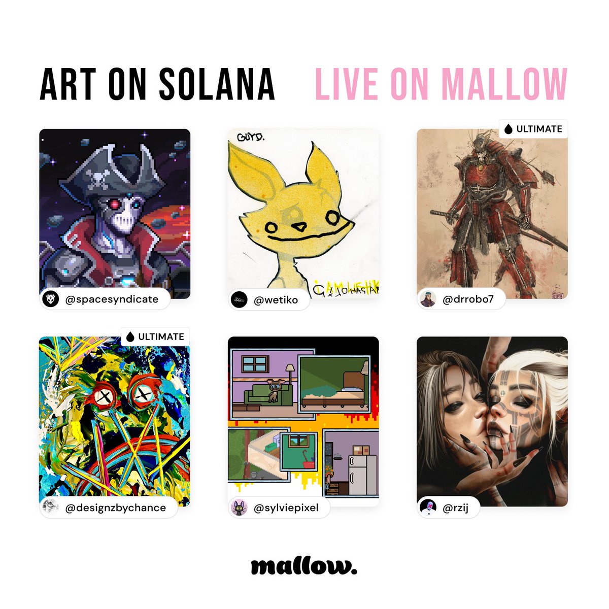 We've got some amazing art in store for you today - go check out mallow and see what else is on offer! 🤍

ft. <a href="/SpaceSyndicates/">Space Syndicate</a> <a href="/wetikos/">WETIKO⁉️</a> <a href="/DrRobo7/">DrRobo7</a> <a href="/designzbychance/">DESIGNZ</a> <a href="/PixelSylvie/">SylviePixel</a> <a href="/Rzijj/">RZIJ</a>