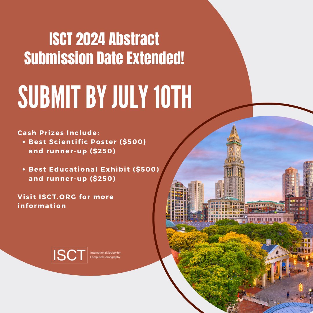 📢The abstract submission deadline for #ISCT24 has been extended. You now have more time to prepare and submit your abstract ‼️ Deadline: July 10th Visit isct.org/isct24-abstrac… #medx #radiology #radres #MedStudents