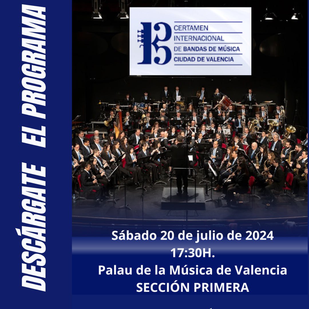 bmgetafe's tweet photo. 💥 Ya te puedes descargar el Programa del 136 Certamen Internacional de Bandas de Música Ciudad de Valencia
☑️ Banda de Música de Getafe
📅 Sábado 20 de julio a las 17:30h
🎶 #CIBMV Sección Primera
📍 Palau de la Música Valencia
🔗 https://t.co/4eaHuld2dV
#TúhacesBanda
#BMG https://t.co/po2BTKkXLs
