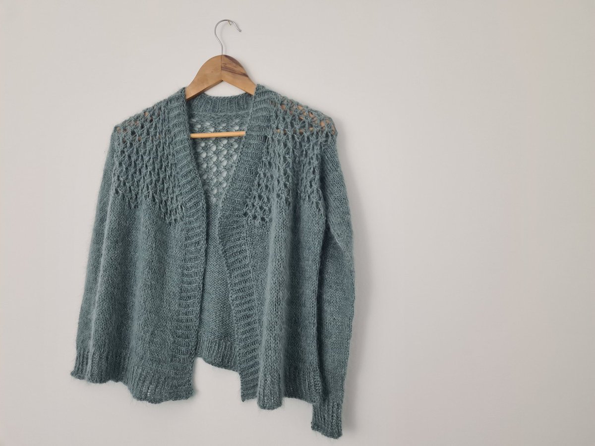 Littletheorem's tweet photo. Brocken Spectre Cardigan is now available to #TestKnit! It's knitted in gorgeous @edencottageyarns Titus Fingering and Lowther Lace held together,  but I'm happy with any yarn that gets gauge. 

The test knit is in my group on Ravelry, but if you're #OffRav then pm me!! https://t.co/Nv1fgJ7FNV