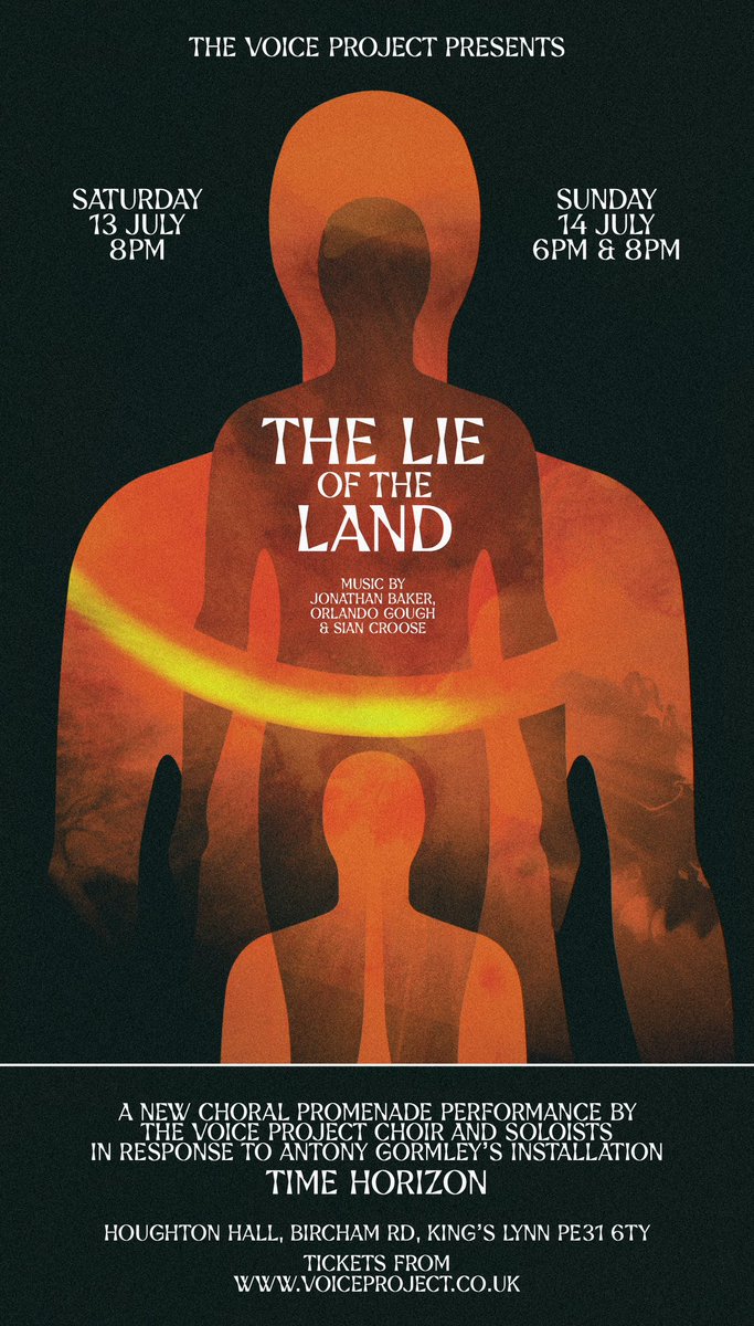 The Voice Project presents a brand new choral response to Antony Gormley’s Time Horizon at Houghton Hall. This will be a promenade performance through the landscape with specially-written music sung by the choir and soloists. 13th &amp; 14 July. Tickets from voiceproject.co.uk