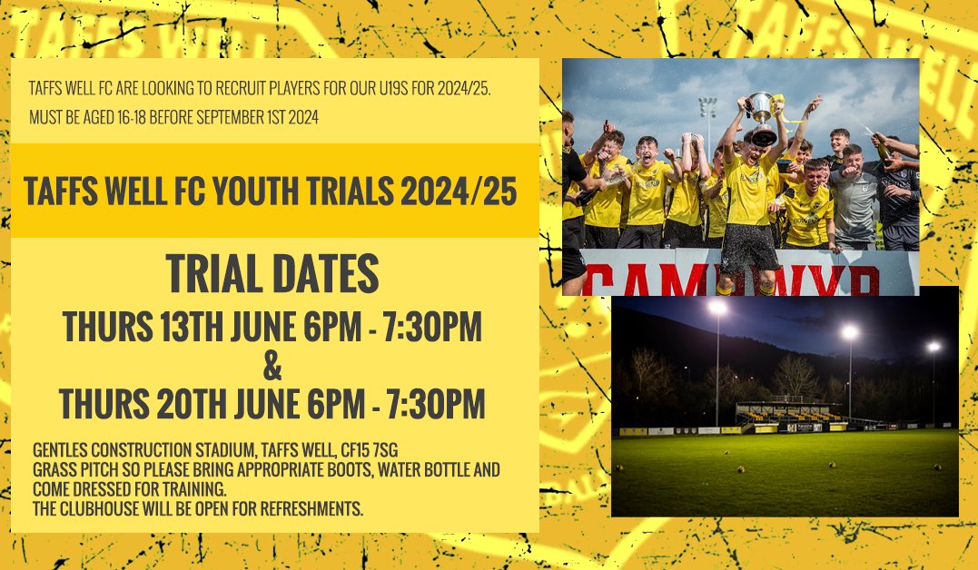 📈 | YOUTH TRIALS 

This Thursday we will be holding trials for our next generation of Wellmen.

We are committed to developing a pathway to first team football and creating a team to compete in the youth league. 

Details below 👇