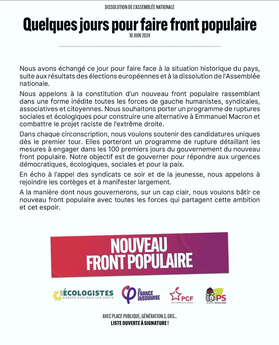 L’espoir renaît enfin dans ce pays ♥️
L’union de la gauche est en chemin.
<a href="/YaelBRAUNPIVET/">Yaël Braun-Pivet</a> je vais revenir avec mon drapeau, je sais pas si je vais pas candidater pour être président de l’assemblée à ta place 😈