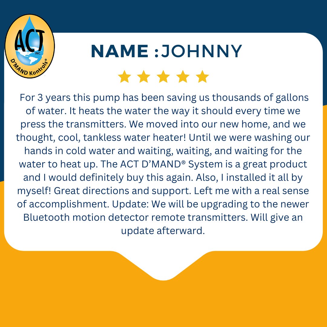 DMANDKontrols's tweet image. Love fast hot water? So do our customers! 
With ACT D'MAND Kontrols® Systems, you get a system that's built to last, easy to install, and user-friendly. Best of all, it saves water and energy! 
Learn more at gothotwater.com

#sustainability #greenbuilding #recirculation