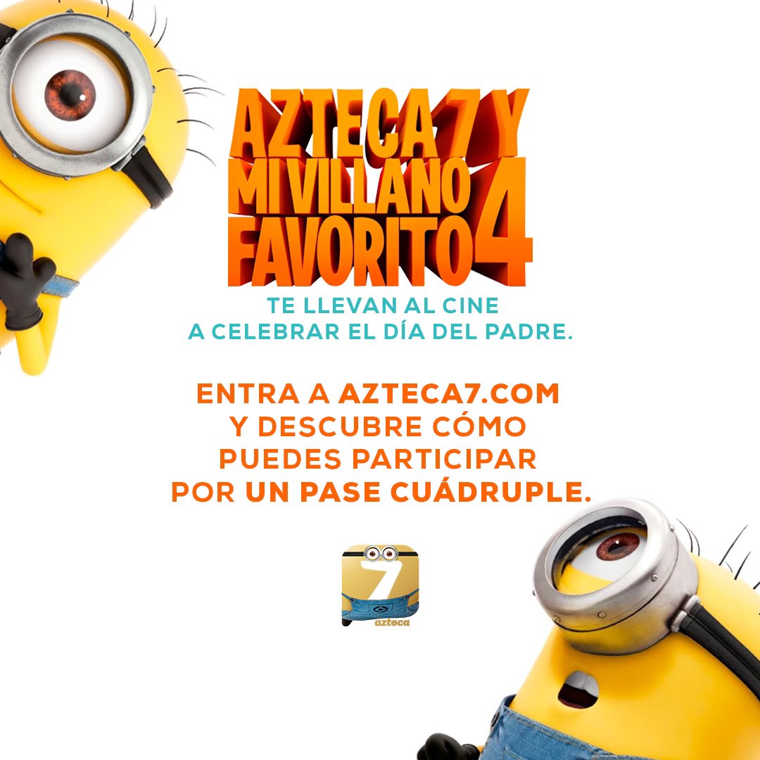 AztecaSiete's tweet photo. ¡Pasa un Día del Padre lleno de diversión! 👨🏻🎁🍿

Prepárate para #UnaMisiónPadrísima, entra ahora a  📲 https://t.co/j2qeyYZCLE y participa para poder disfrutar de #MiVillanoFavorito4.  🟡🎞️ https://t.co/UWKafoX4Ku