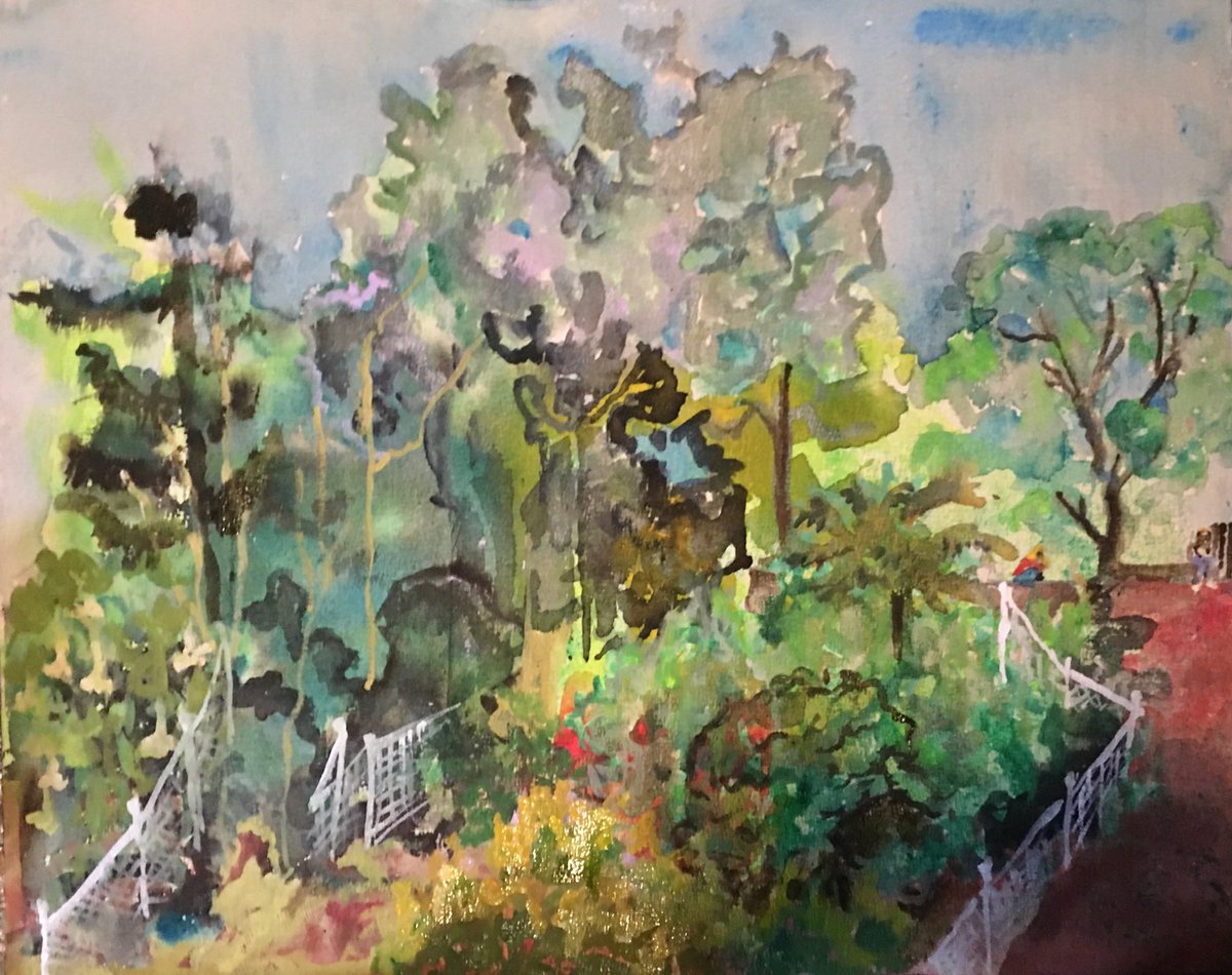 amitallman1's tweet photo. Ami Tallman: hill behind Waverly Drive towards Arbolada
ink, gouache, watercolor, acrylic and watercolor on paper. 
14 1/2” x 20 inches https://t.co/pCWpUk40jv