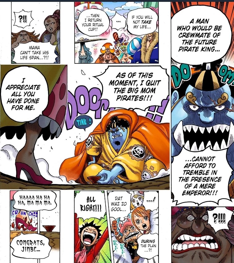 JinbeDaily's tweet photo. Just wondering what everyone's favorite Jinbe moment is in the anime/manga? 😄
Mine is probably his conversation with Luffy in chapter 590 or this moment with Big Mom. https://t.co/MXAKJOjZzD
