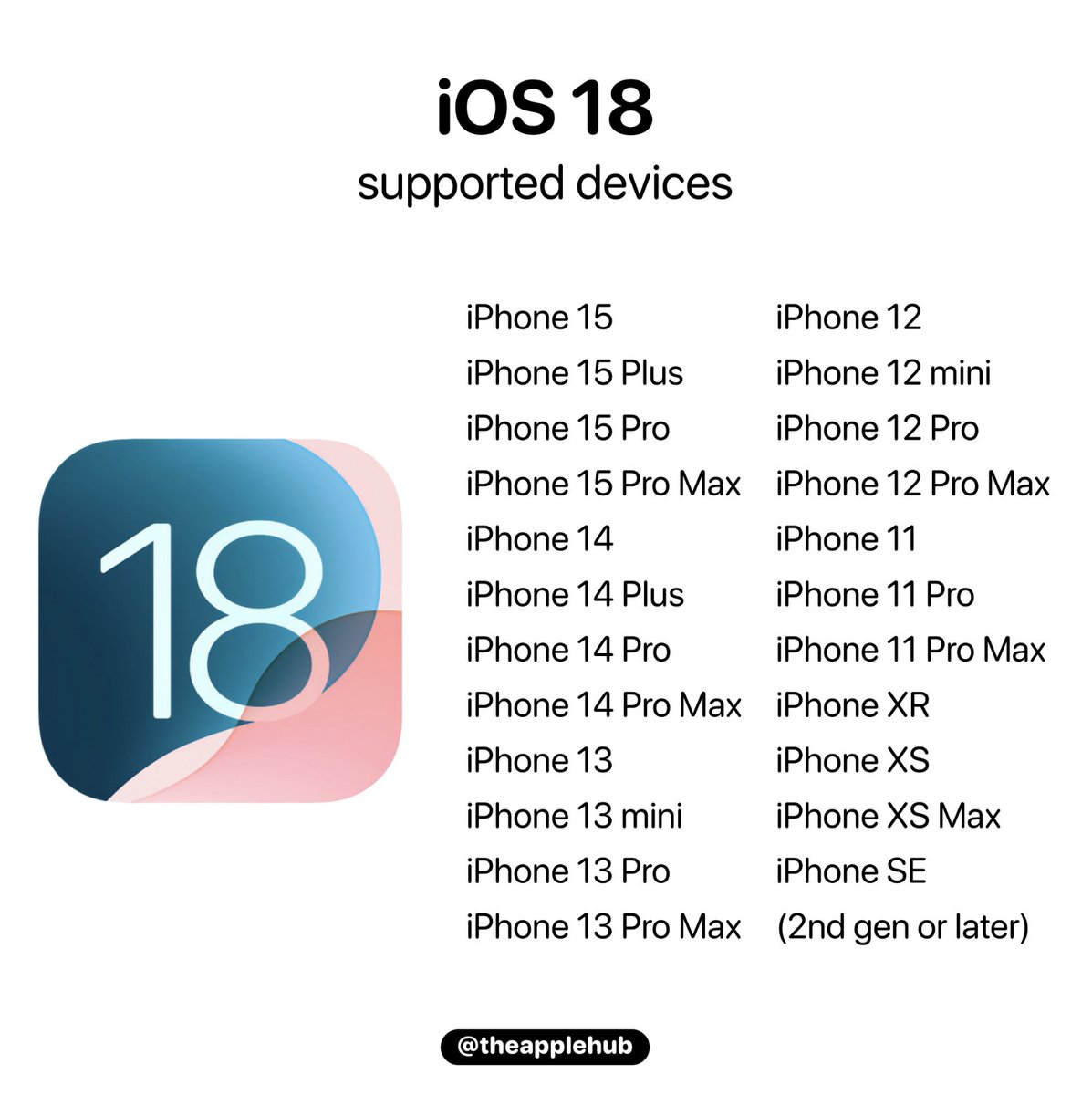 tahamisirli's tweet photo. @BoraOzkent Bora Bey theapplehub hesabı iOS 18 destekleyecek cihazlar hakkında bu listeyi paylaştı. https://t.co/9J9HrRCWy7