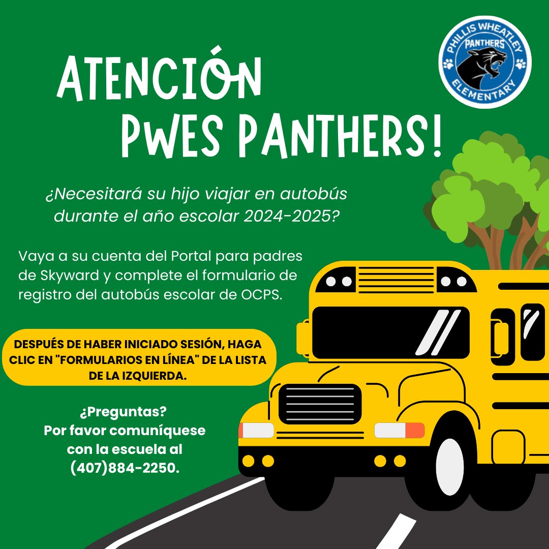 Just a reminder!! Please complete the bus registration form on the Skyward Parent Portal.