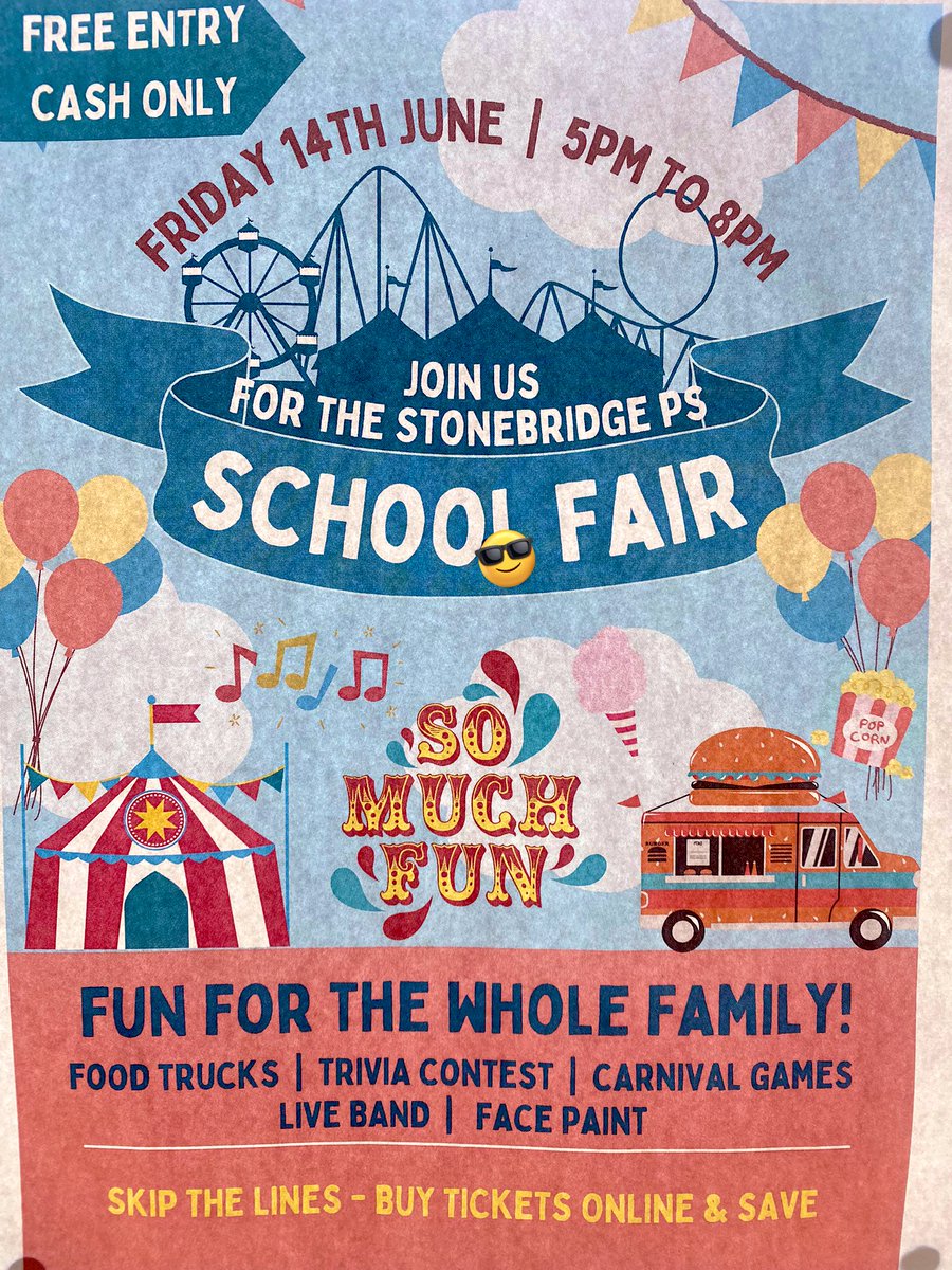 📌 Don’t forget this Friday, June 14 is our much awaited <a href="/StonebridgePS/">StonebridgePS</a> Fun Fair 🎟️🎠🎡🎪🎈🍿🥤🌭🍔🧸  See you there!
