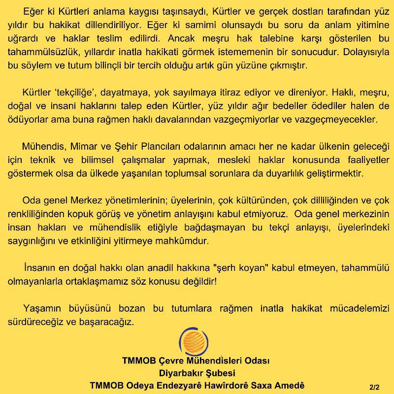 Tüm halkların kendi Ana dilleriyle kamusal alanda yararlanma hakkı vardır. 
Bu halkları ayrıştırmaz, bütünleştirir. 
<a href="/CevreMuhOdasi/">Çevre Mühendisleri Odası</a>