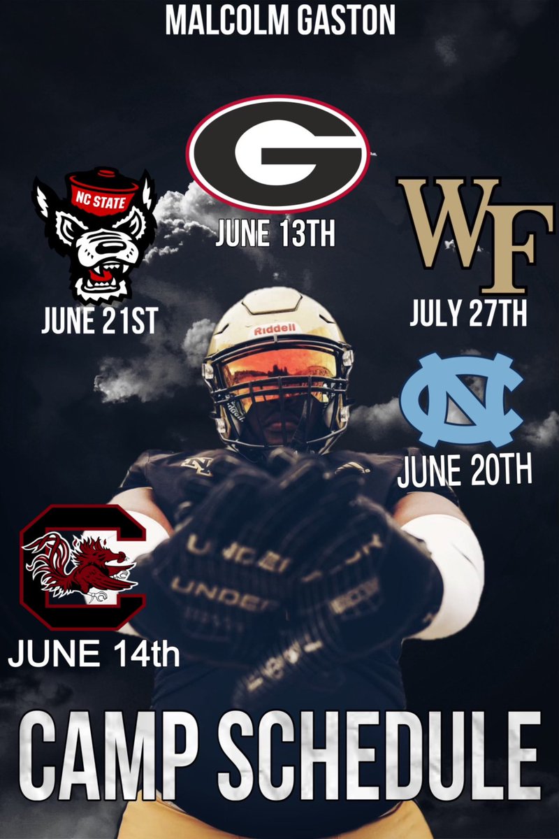 New camp schedule shoutout to <a href="/luke_waldhauer/">Luke Waldhauer</a> <a href="/NAHSJacketFB/">NA Football</a>)<a href="/UNCFootball/">Carolina Football</a>
@Coach_RyanRob @JoeWindon
<a href="/GamecockFB/">South Carolina Football</a> <a href="/SamSerbay/">Serbay</a> 
<a href="/WakeFB/">Wake Forest Football</a> <a href="/CoachBenz_/">Coach Benz</a> <a href="/Rivals/">Rivals</a>